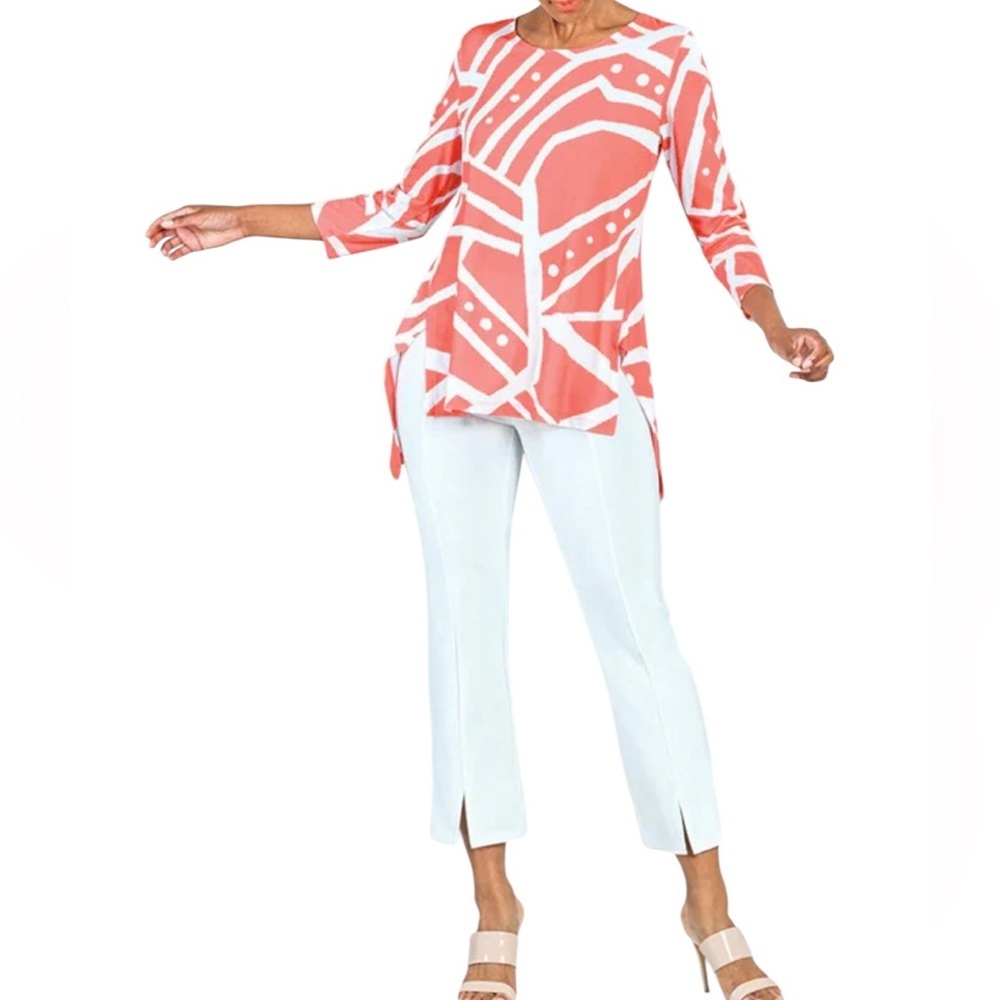 Clara Sunwoo Parachute Hem Tunic‎ Stripes & Dots Coral/White Like New Condition